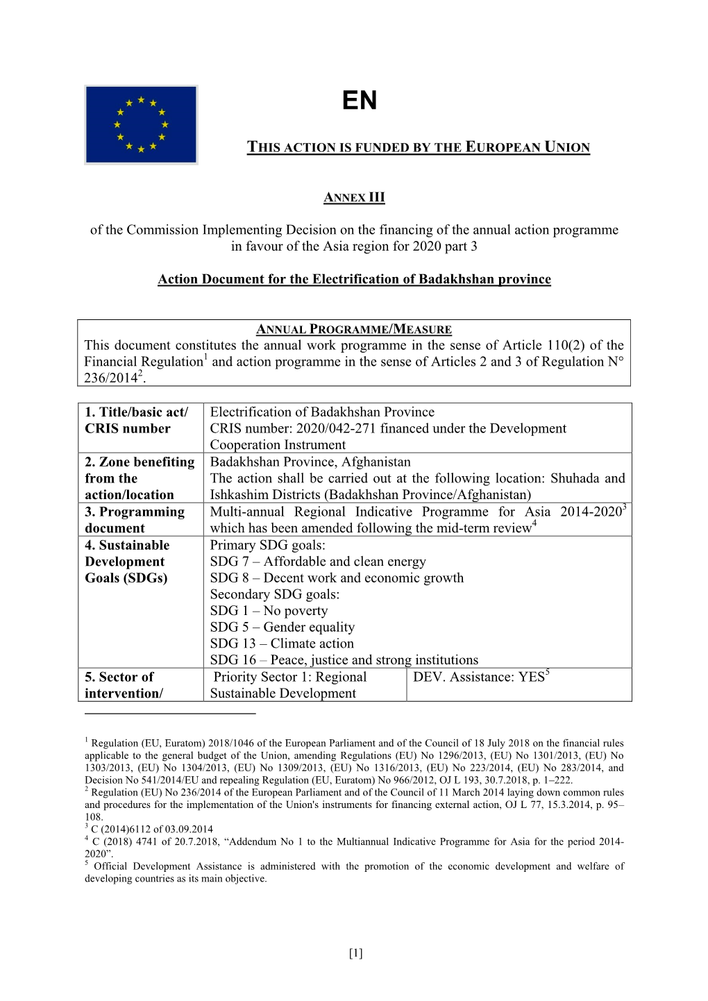 Of the Commission Implementing Decision on the Financing of the Annual Action Programme in Favour of the Asia Region for 2020 Part 3