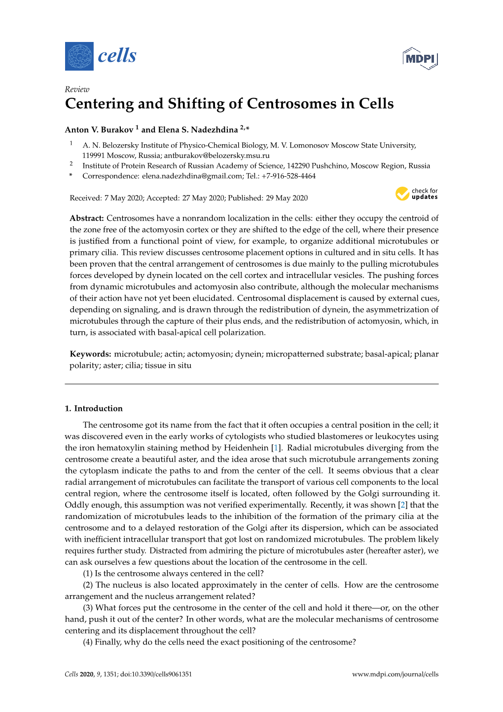 Centering and Shifting of Centrosomes in Cells