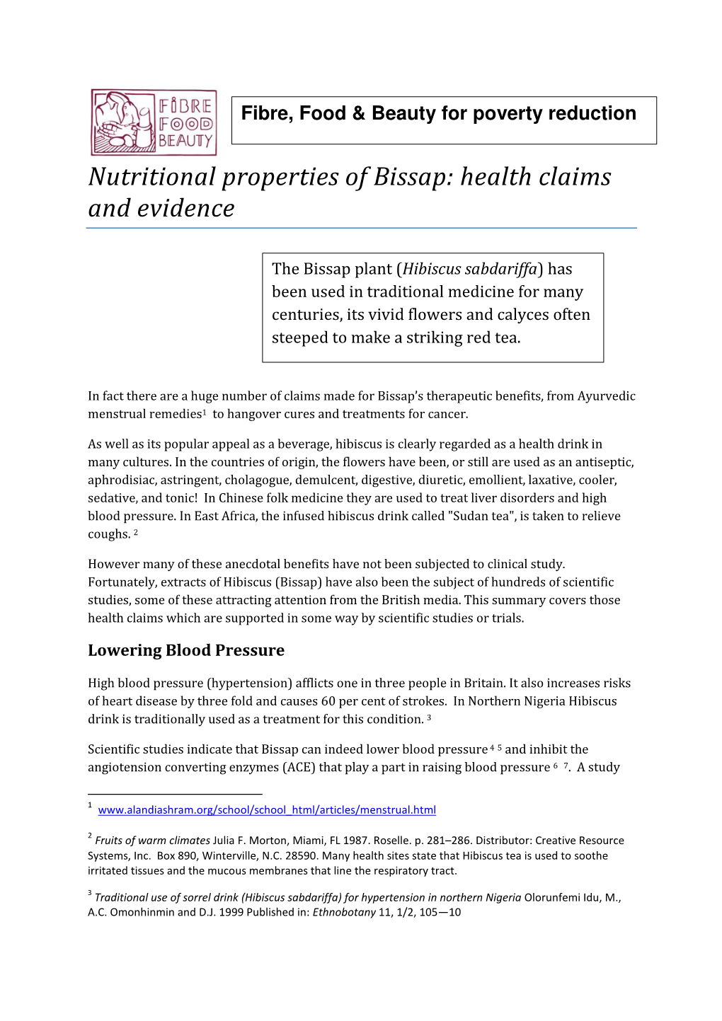 Nutritional Properties of Bissap: Health Claims and Evidence