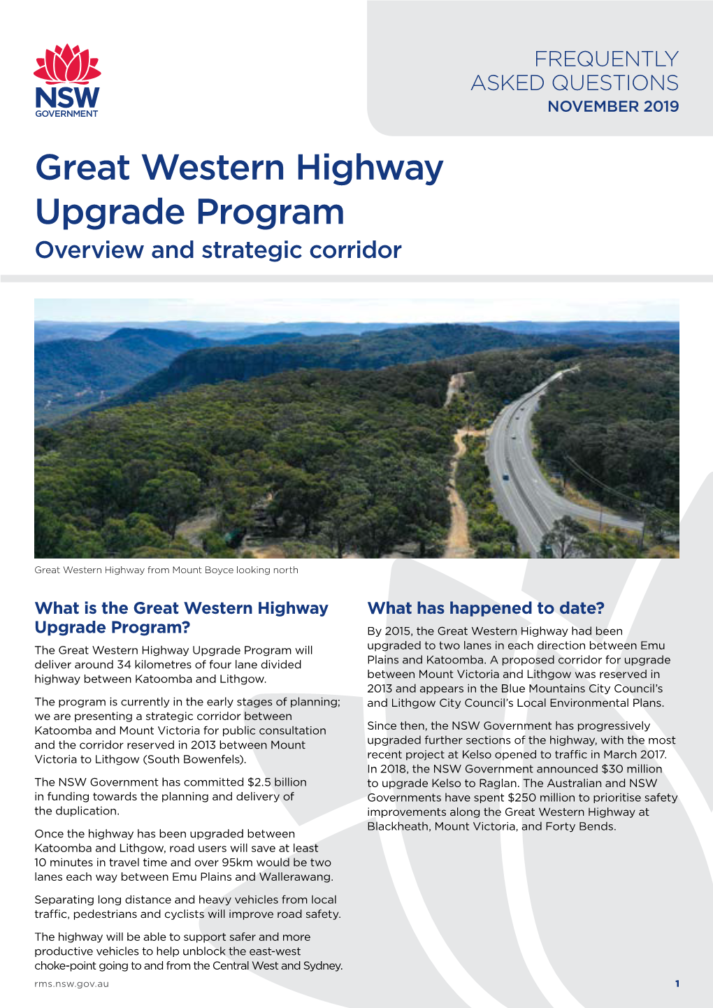 Great Western Highway Upgrade Program Overview and Strategic Corridor