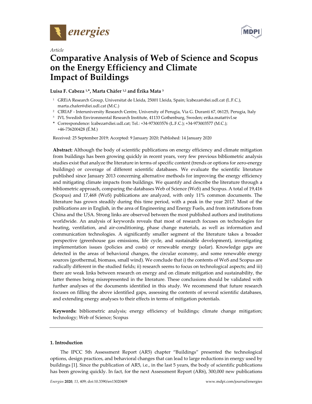 Comparative Analysis of Web of Science and Scopus on the Energy Efficiency and Climate Impact of Buildings