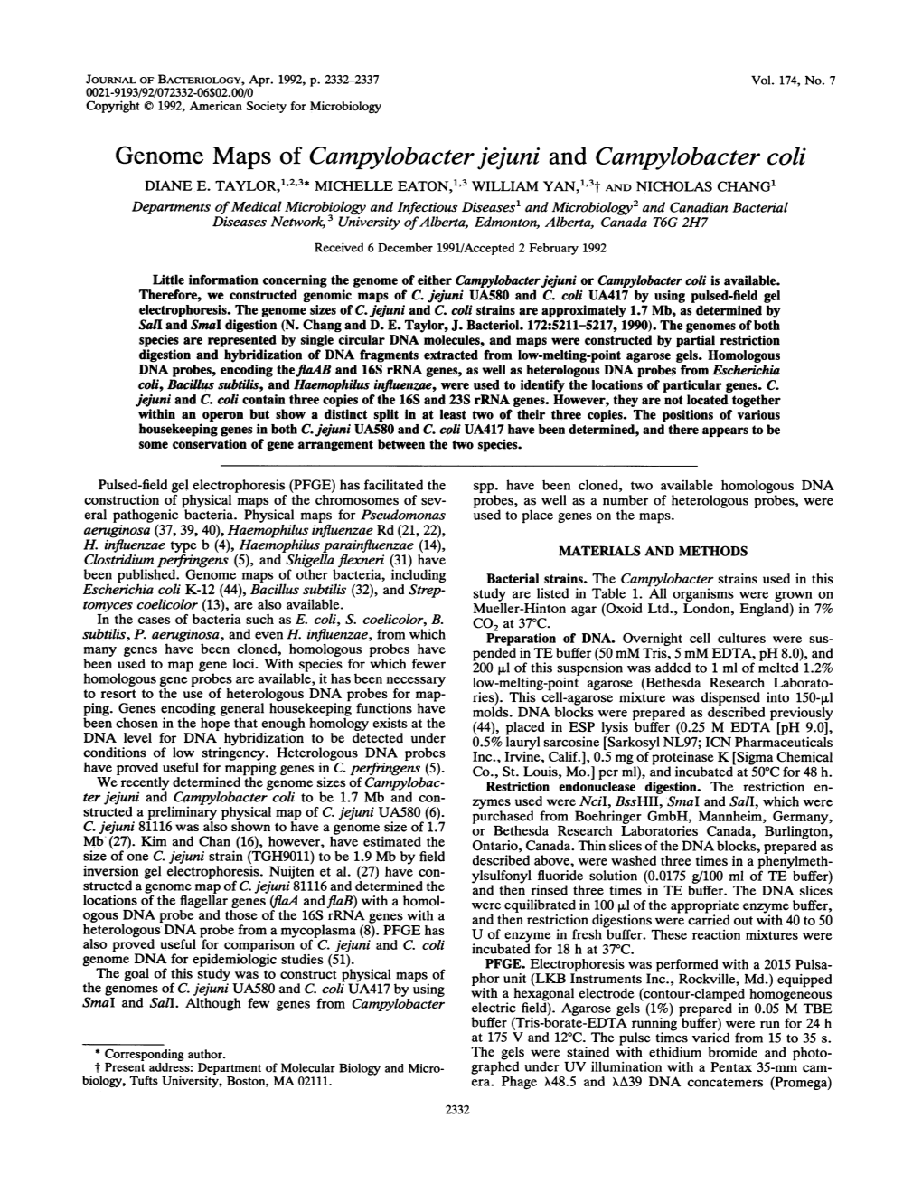 Genome Maps of Campylobacterjejuni and Campylobacter Coli DIANE E