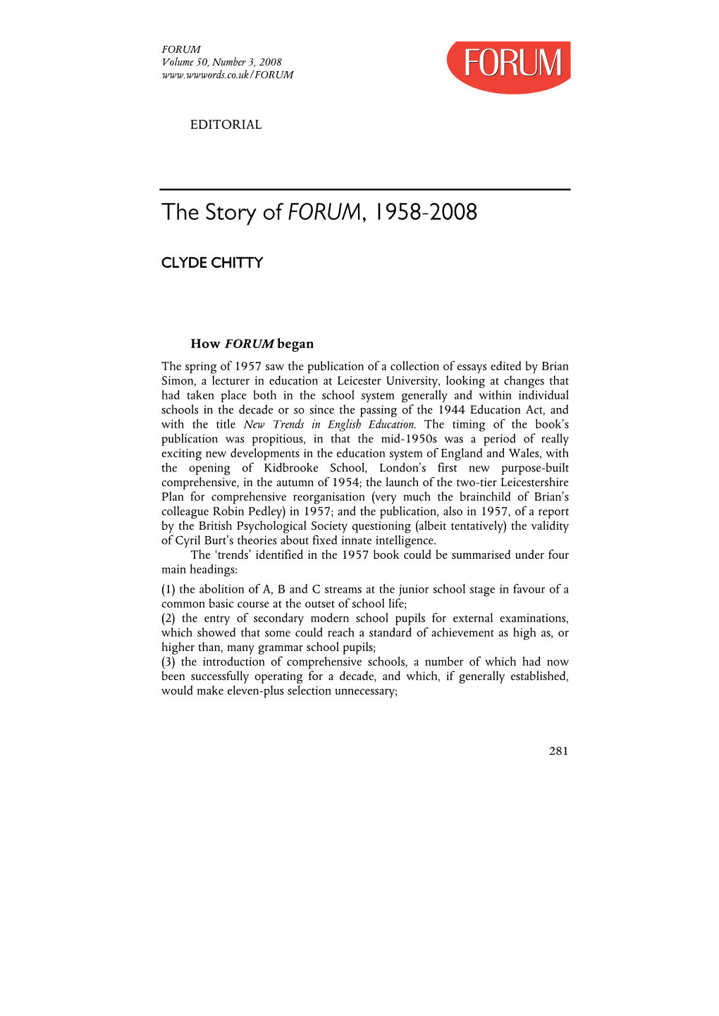 The Story of FORUM, 1958-2008