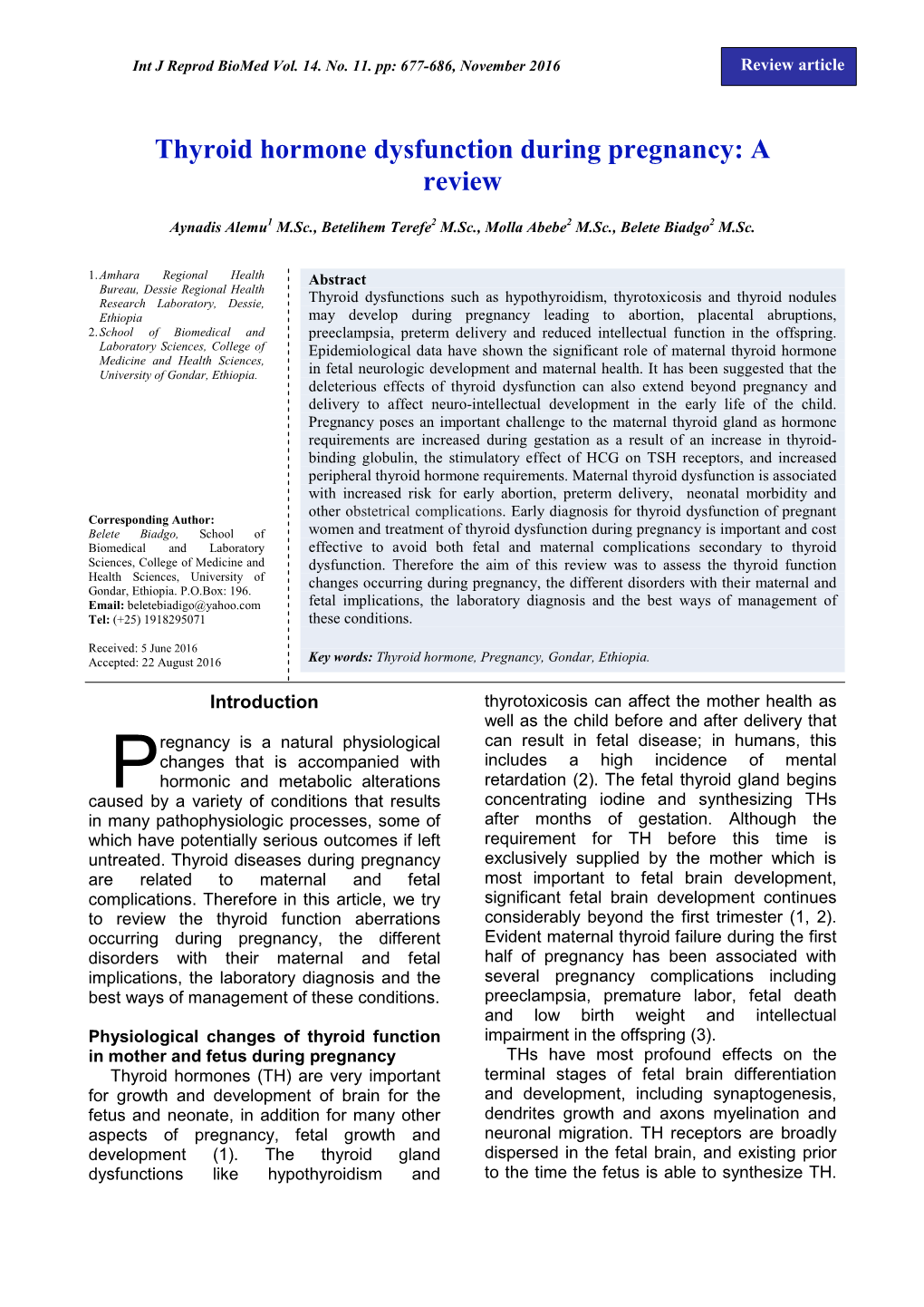 Thyroid Hormone Dysfunction During Pregnancy: a Review