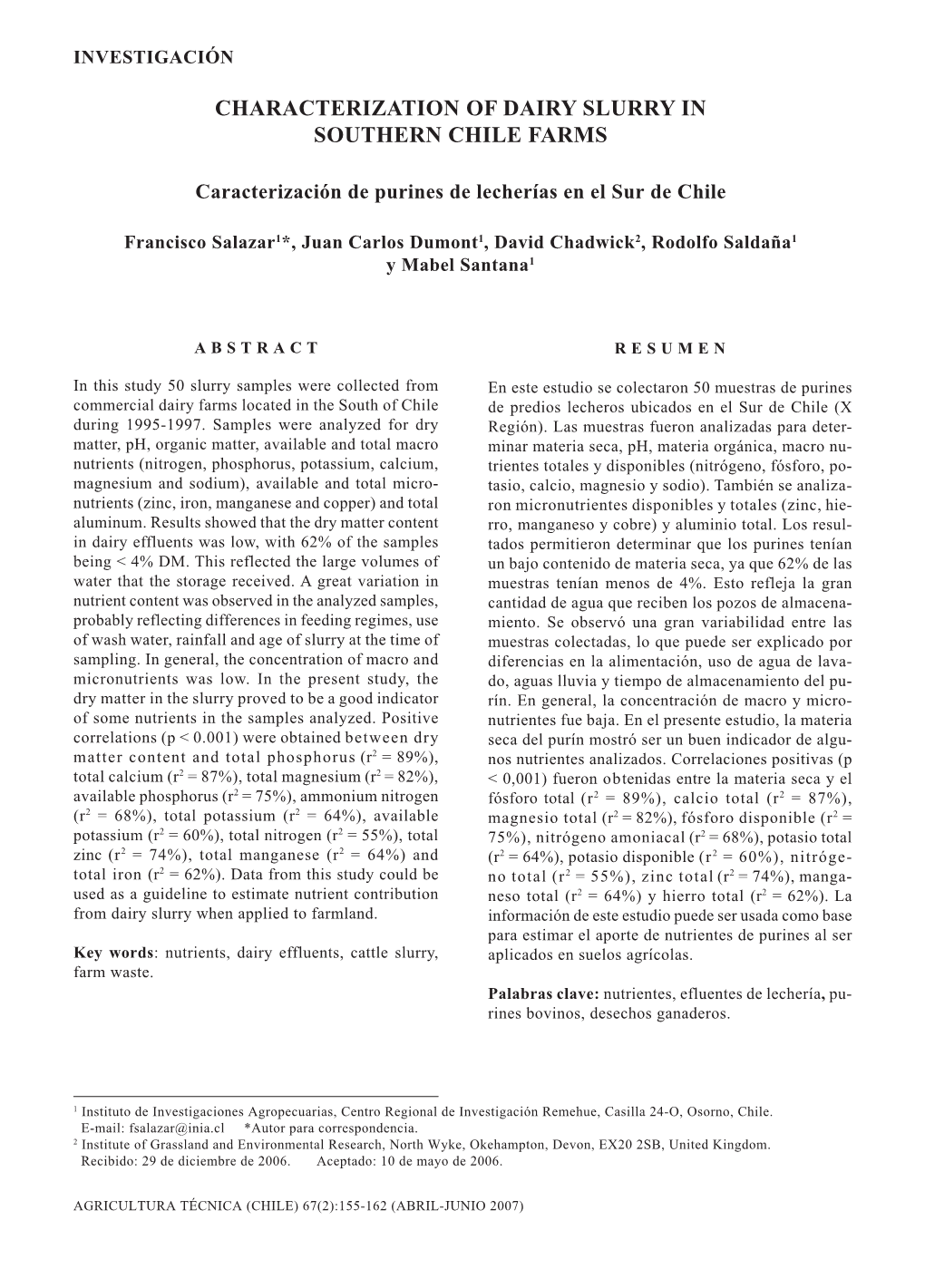 Characterization of Dairy Slurry in Southern Chile Farms