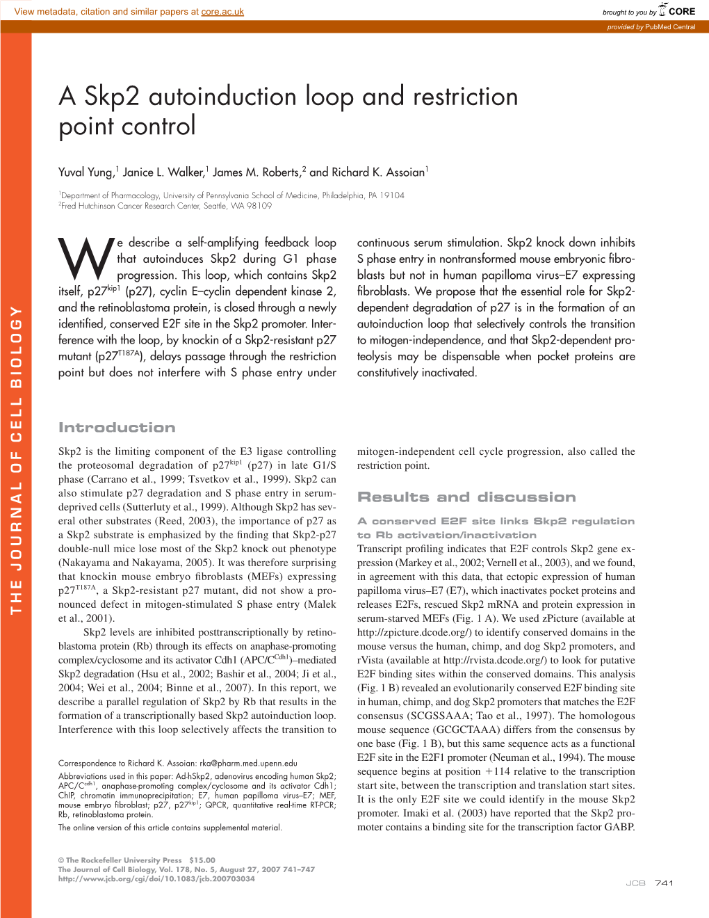 A Skp2 Autoinduction Loop and Restriction Point Control