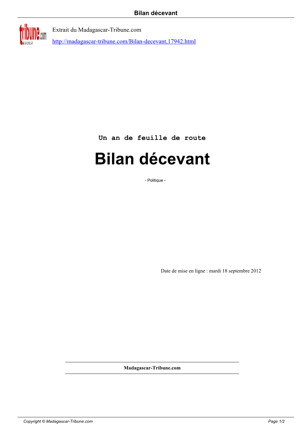 Bilan Décevant