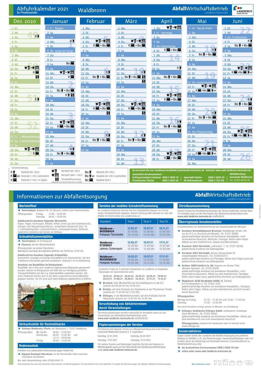 Abfuhrkalender 2021 Abfallwirtschaftsbetrieb Für Privathaushalte Waldbronn Landkreis Karlsruhe