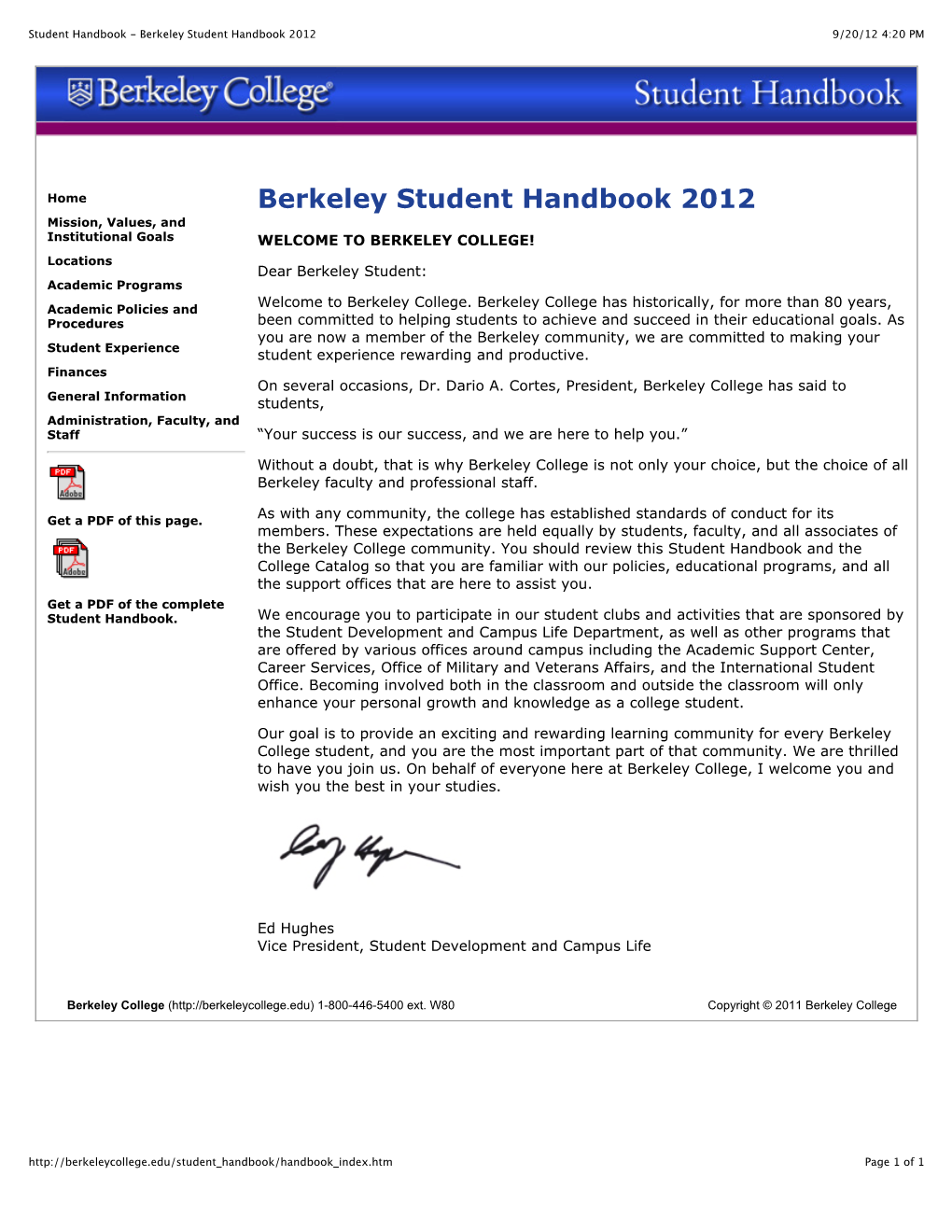 Student Handbook - Berkeley Student Handbook 2012 9/20/12 4:20 PM