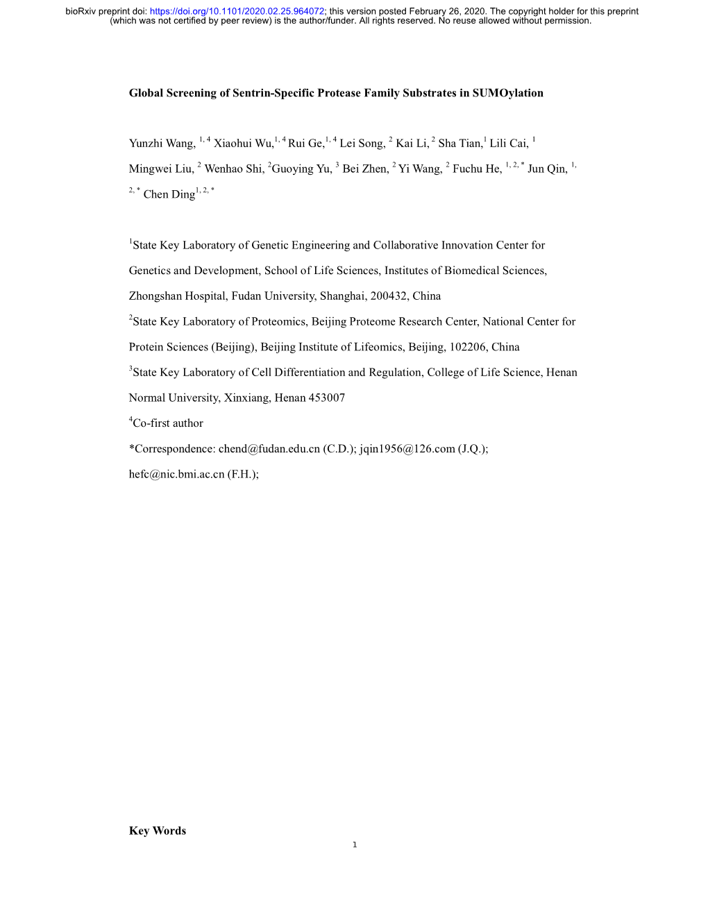 Global Screening of Sentrin-Specific Protease Family Substrates in Sumoylation