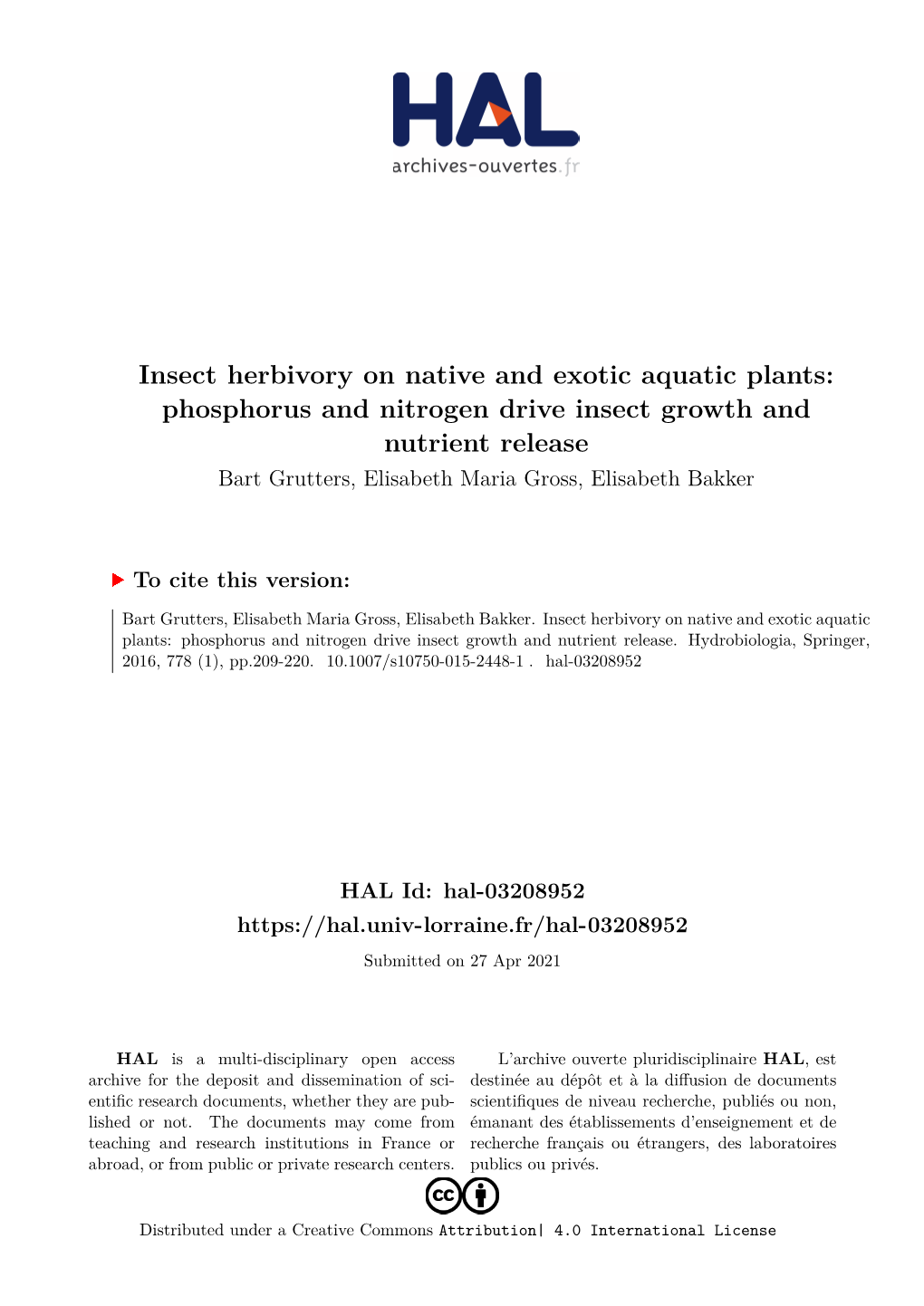 Insect Herbivory on Native and Exotic Aquatic Plants