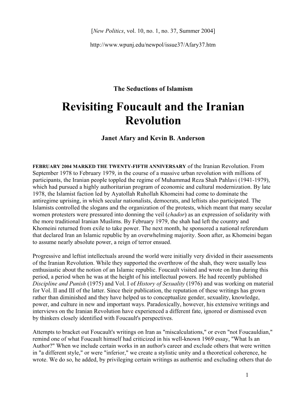 Revisiting Foucault and the Iranian Revolution