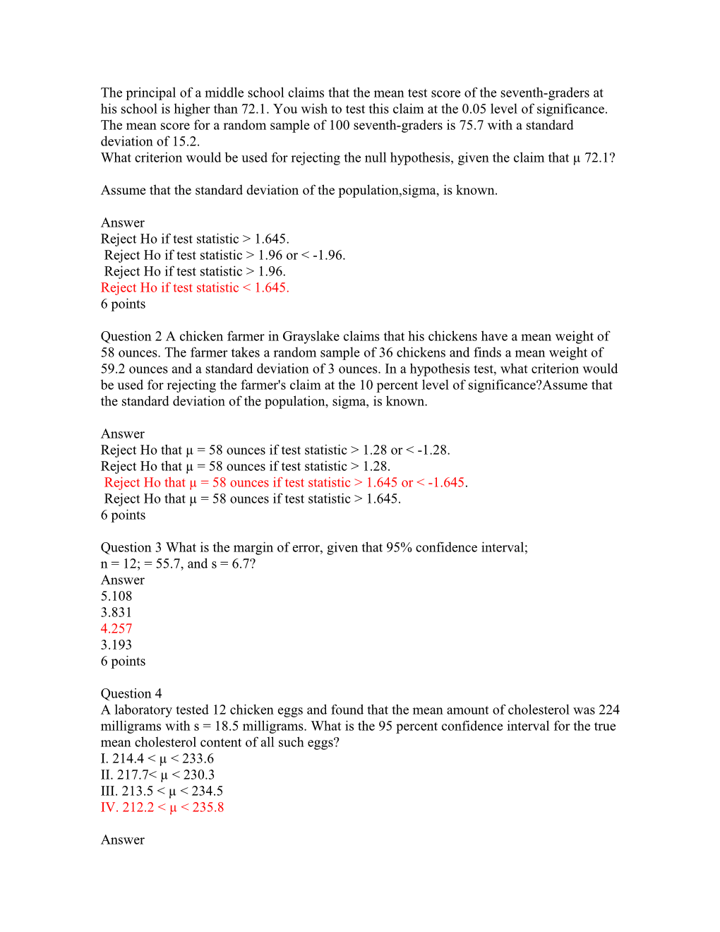 Assume That the Standard Deviation of the Population,Sigma, Is Known