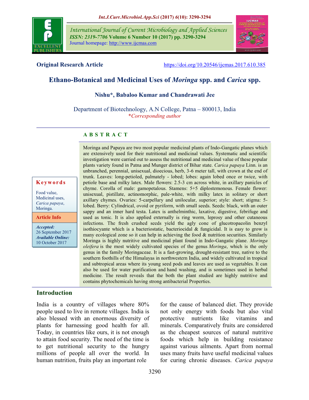 Ethano-Botanical and Medicinal Uses of Moringa Spp. and Carica Spp