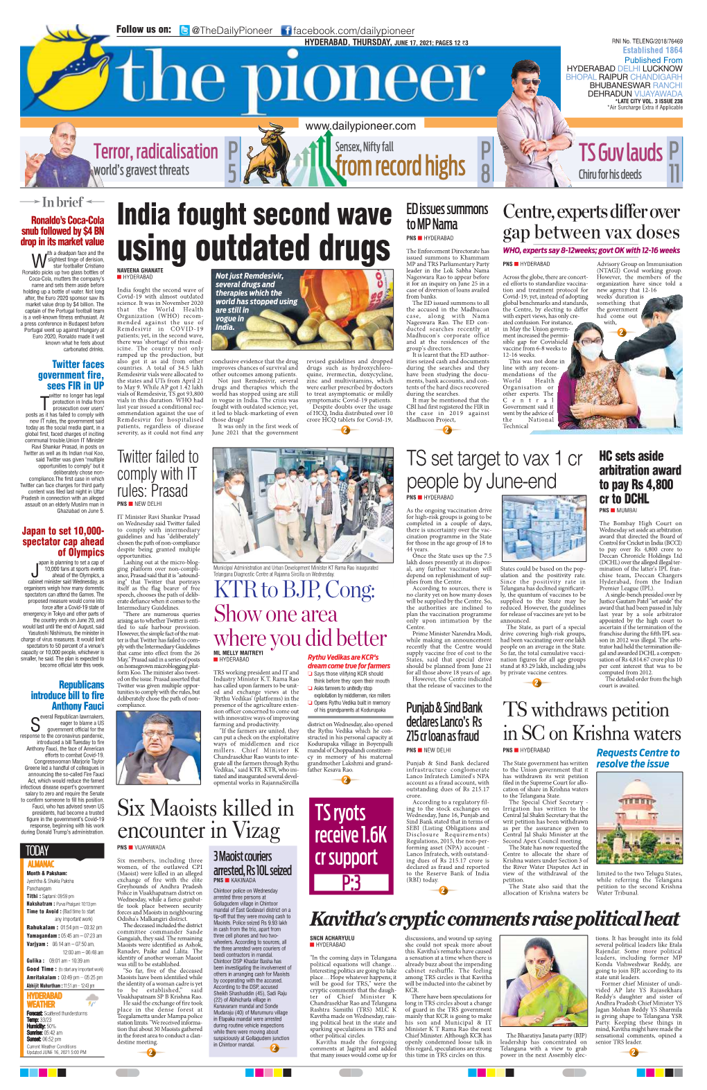 HYDERABAD, THURSDAY, JUNE 17, 2021; PAGES 12 `3 RNI No