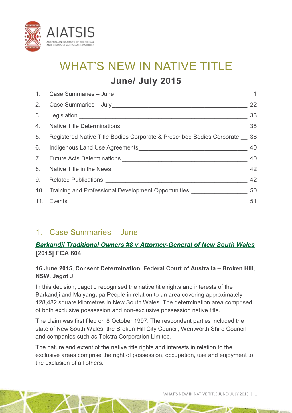 What's New in Native Title June July 2015
