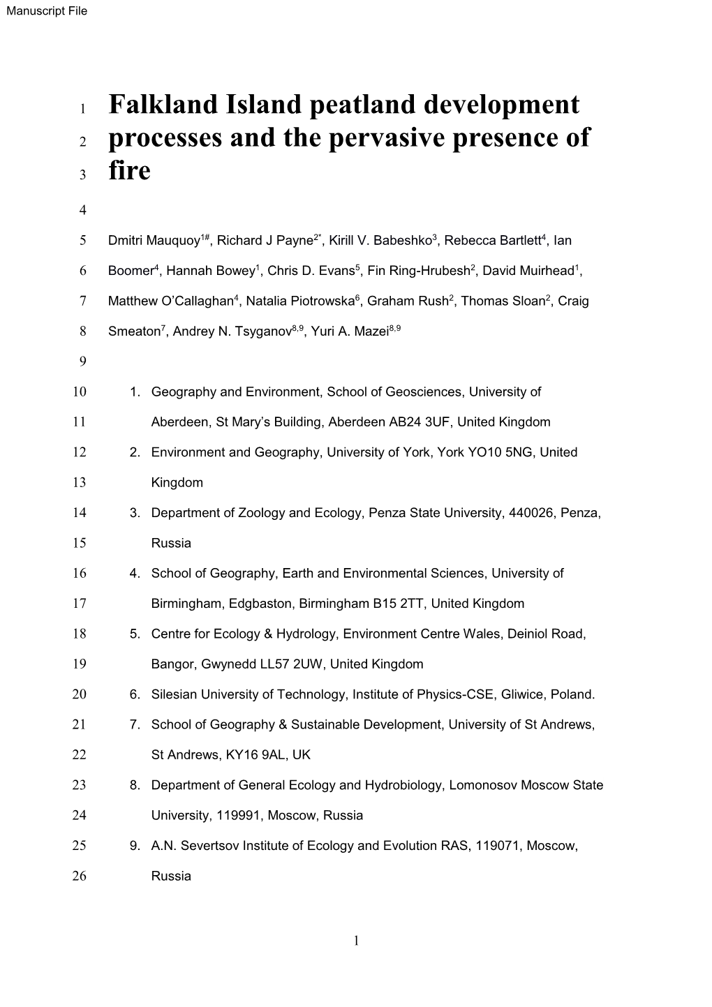 Falkland Island Peatland Development Processes and the Pervasive