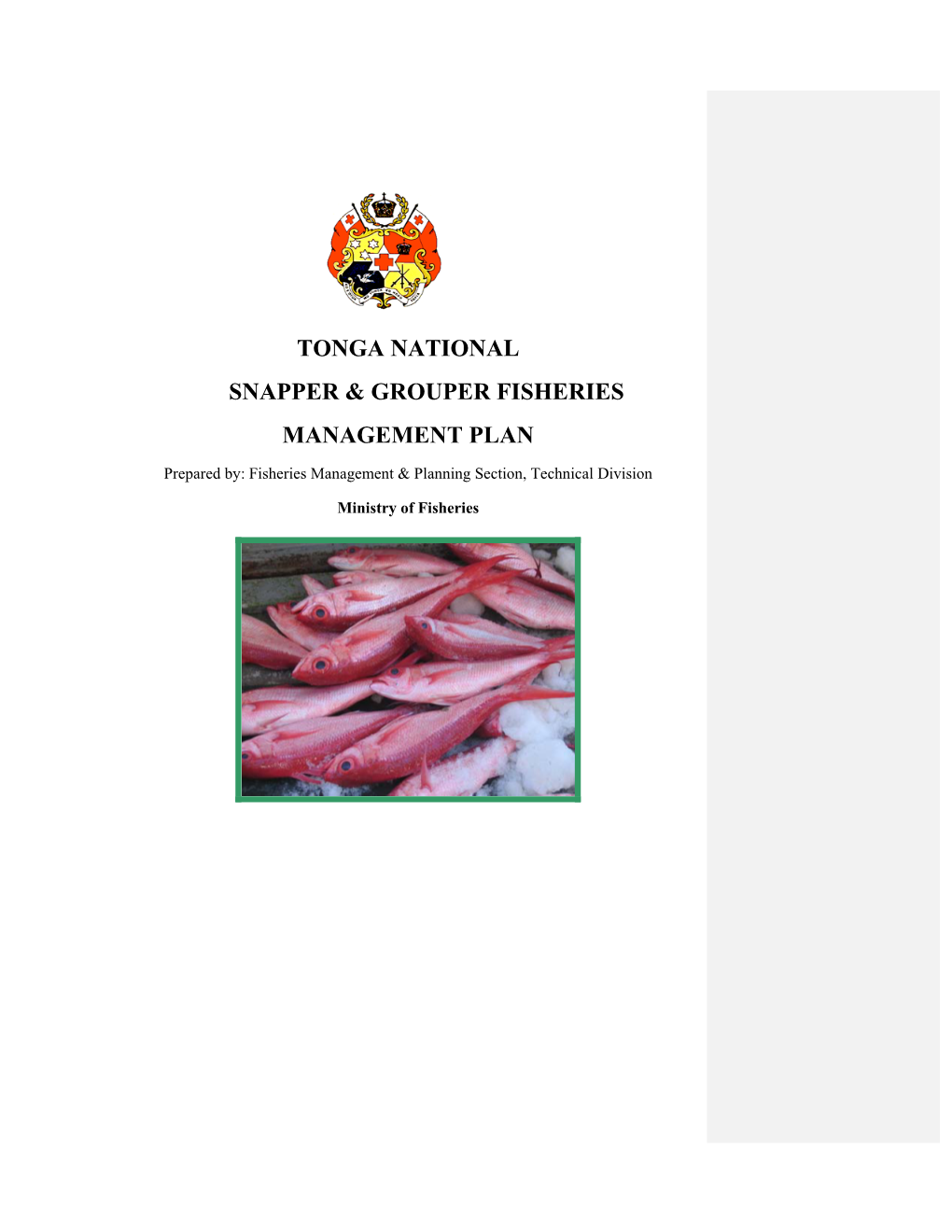 Tonga National Snapper & Grouper Fisheries Management Plan