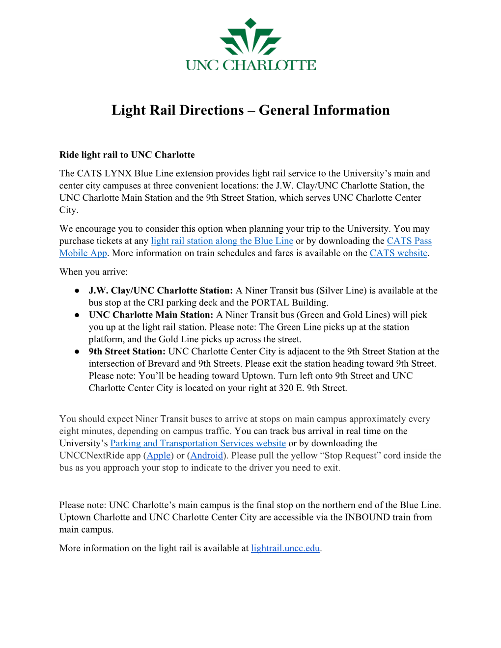 Light Rail Directions – General Information