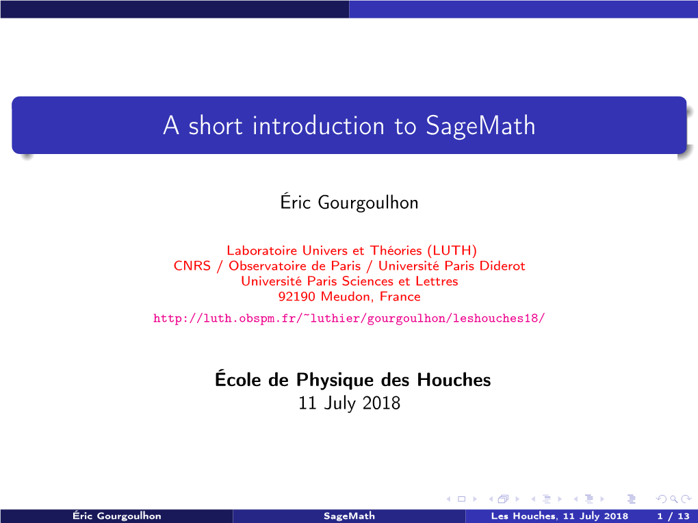 A Short Introduction to Sagemath