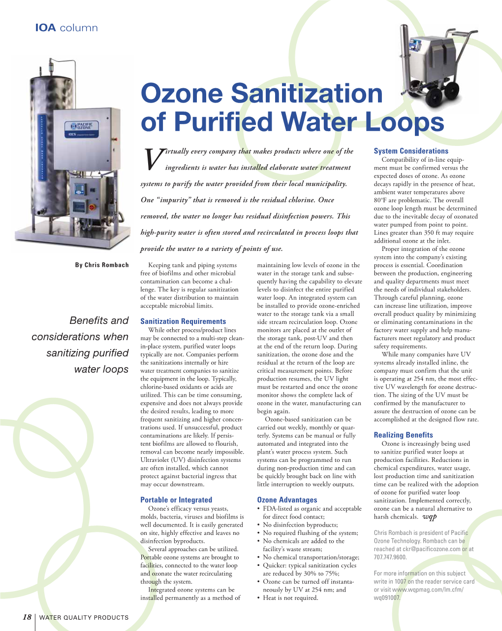 Ozone Sanitization of Purified Water Loops