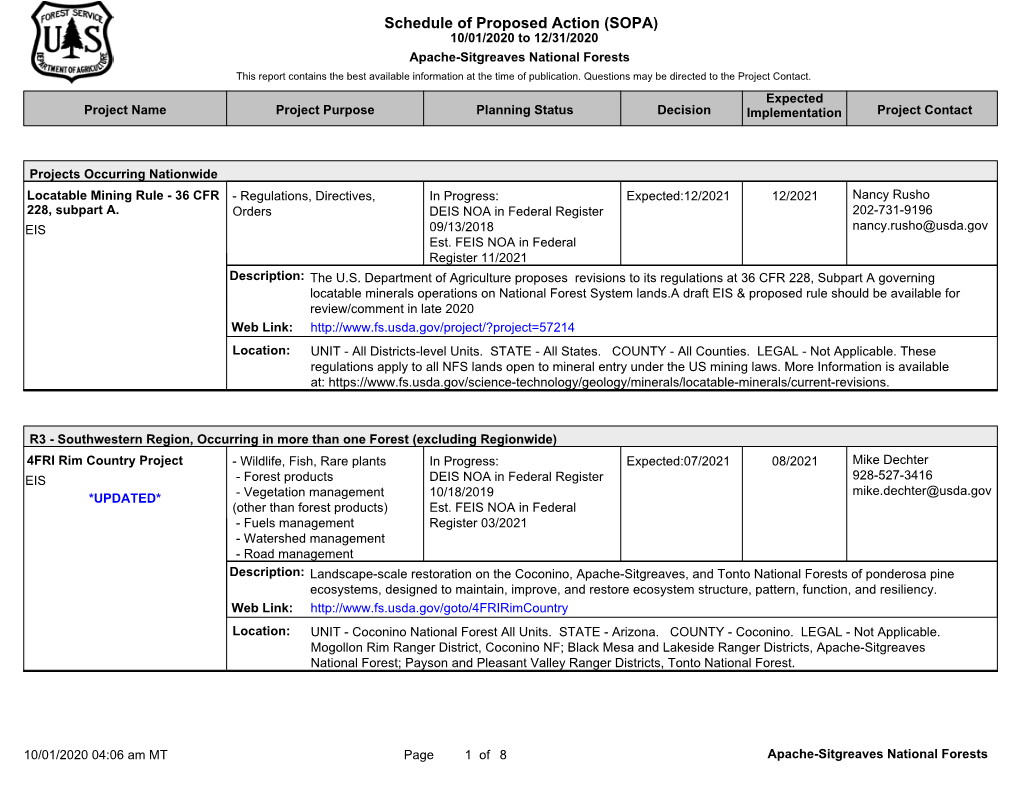 Apache-Sitgreaves National Forests This Report Contains the Best Available Information at the Time of Publication