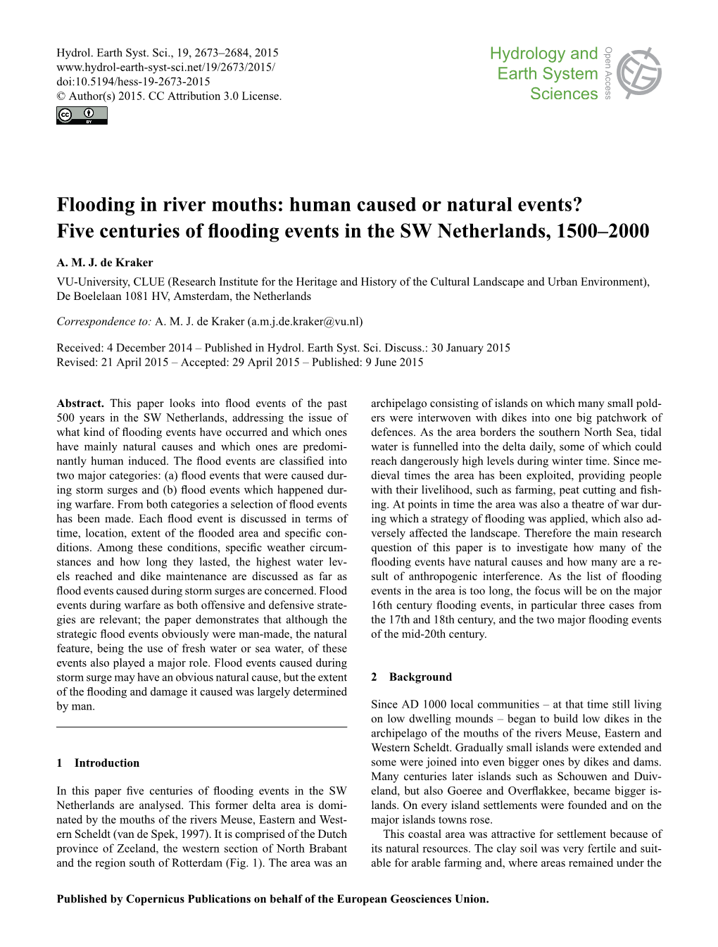 Flooding in River Mouths: Human Caused Or Natural Events? Five Centuries of Flooding Events in the SW Netherlands, 1500–2000