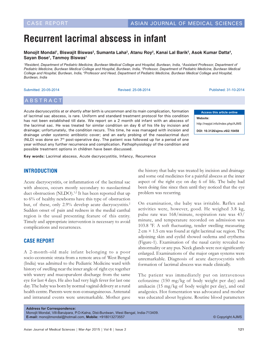 Recurrent Lacrimal Abscess in Infant