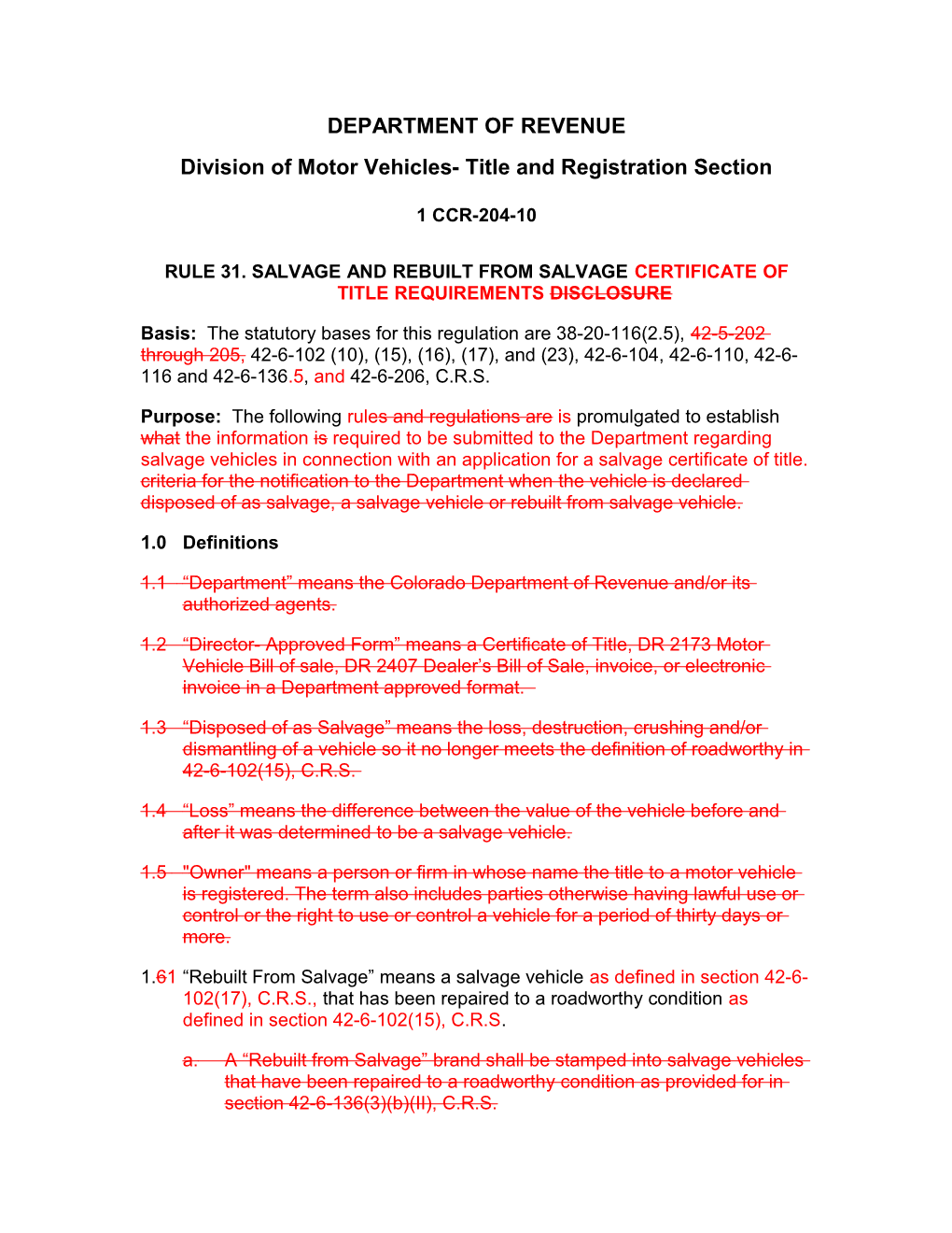 Salvage Disclosure on Title Applications for Salvage and Previously Salvaged Motor Vehicles