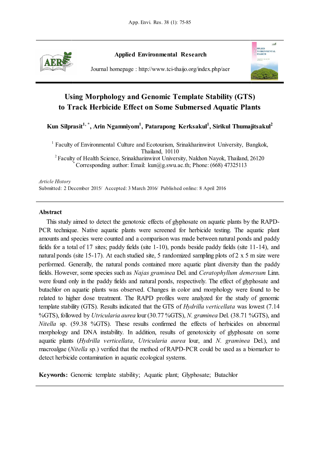 To Track Herbicide Effect on Some Submersed Aquatic Plants