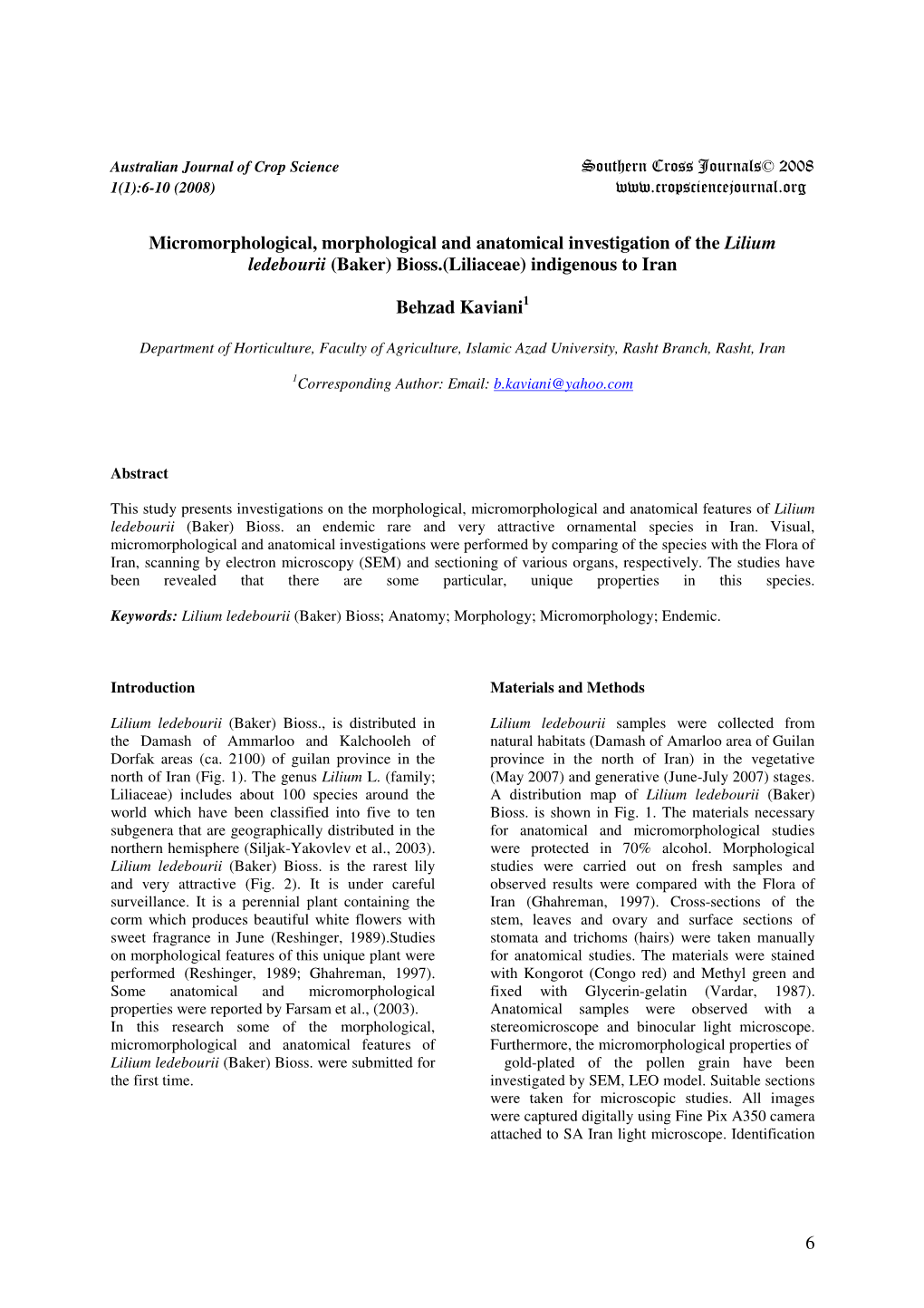 6 Micromorphological, Morphological and Anatomical Investigation of the Lilium Ledebourii