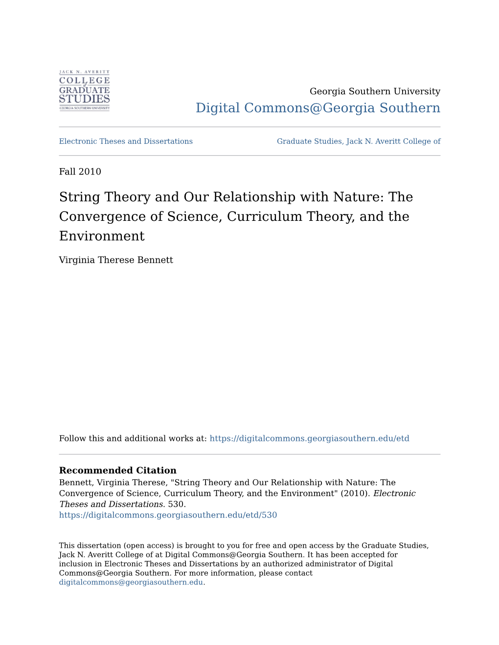 String Theory and Our Relationship with Nature: the Convergence of Science, Curriculum Theory, and the Environment