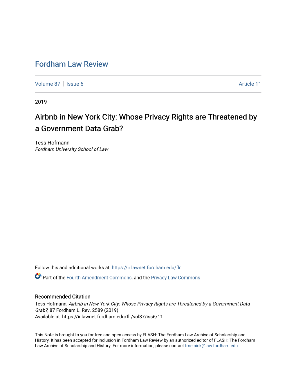 Airbnb in New York City: Whose Privacy Rights Are Threatened by a Government Data Grab?