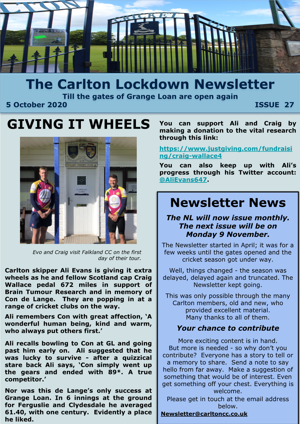 The Carlton Lockdown Newsletter GIVING IT WHEELS