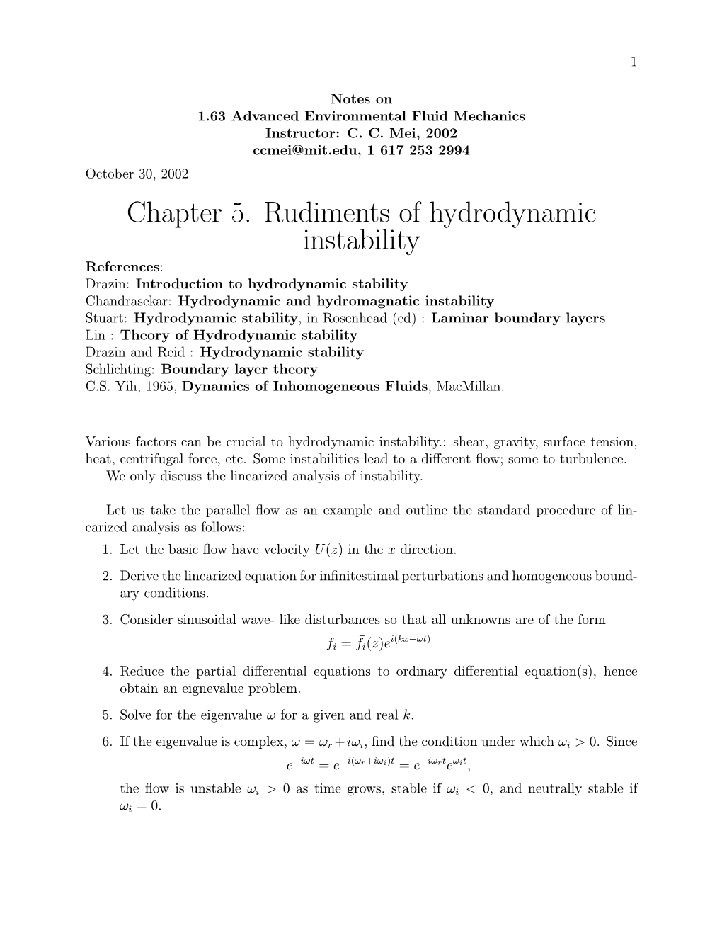 5-1 Rudiments of Hydrodynamic Instability