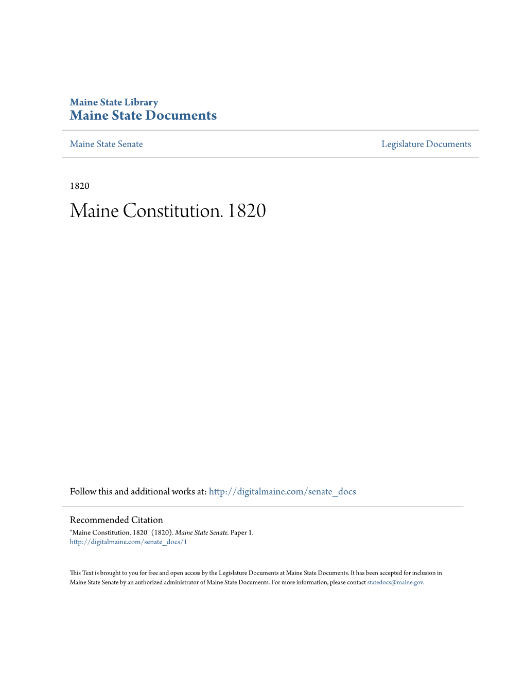 Maine Constitution. 1820