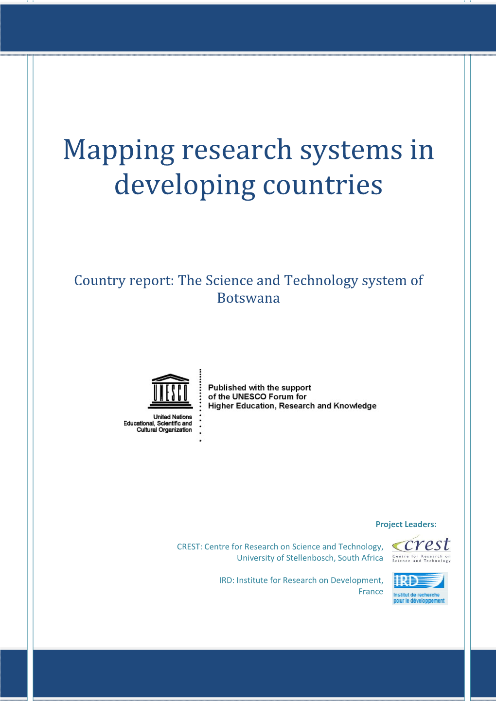 Mapping Research Systems in Developing Countries