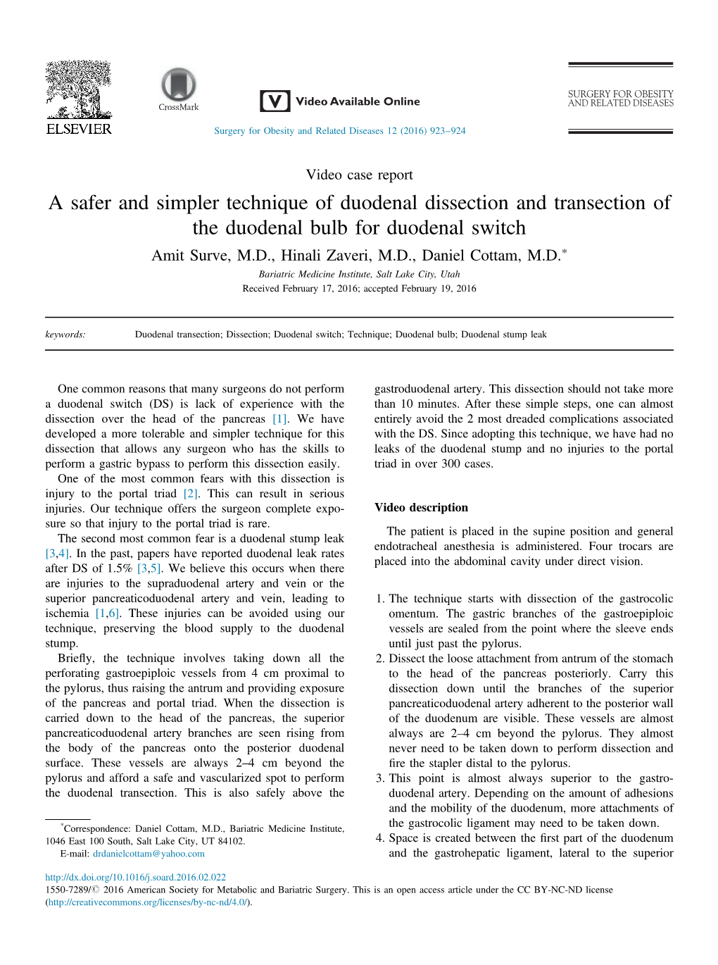 A Safer and Simpler Technique of Duodenal Dissection And