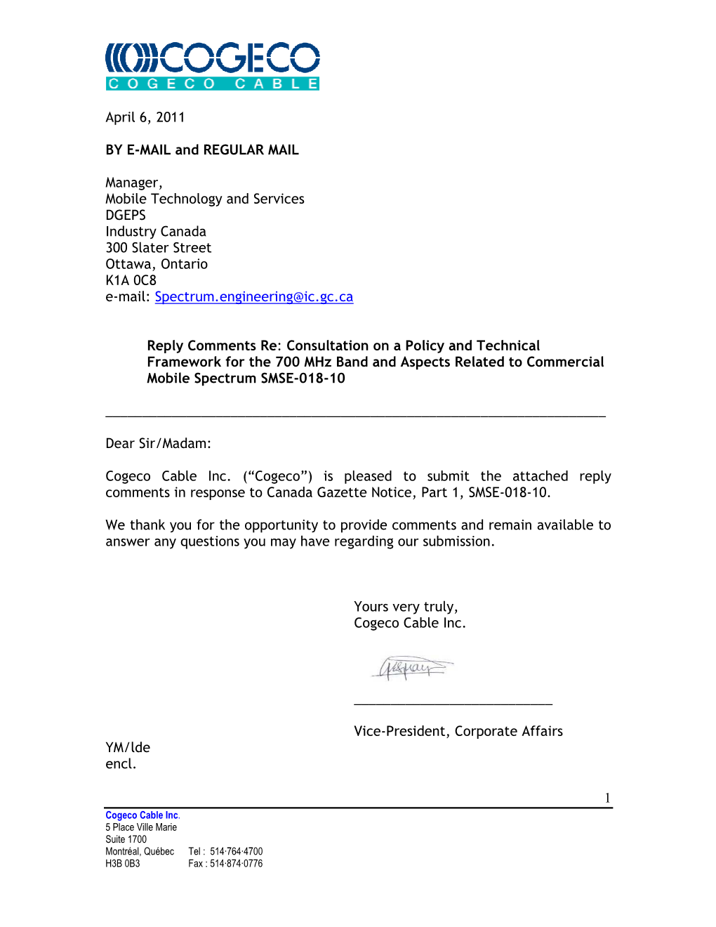 Reply Comments of Cogeco Cable Inc FINAL 6 April 2011