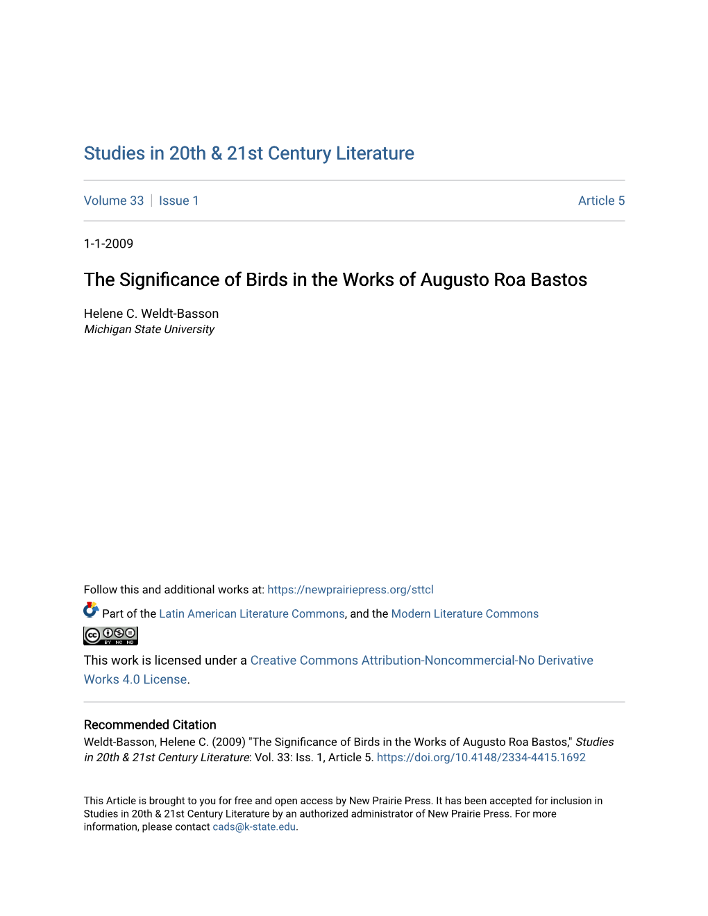 The Significance of Birds in the Works of Augusto Roa Bastos