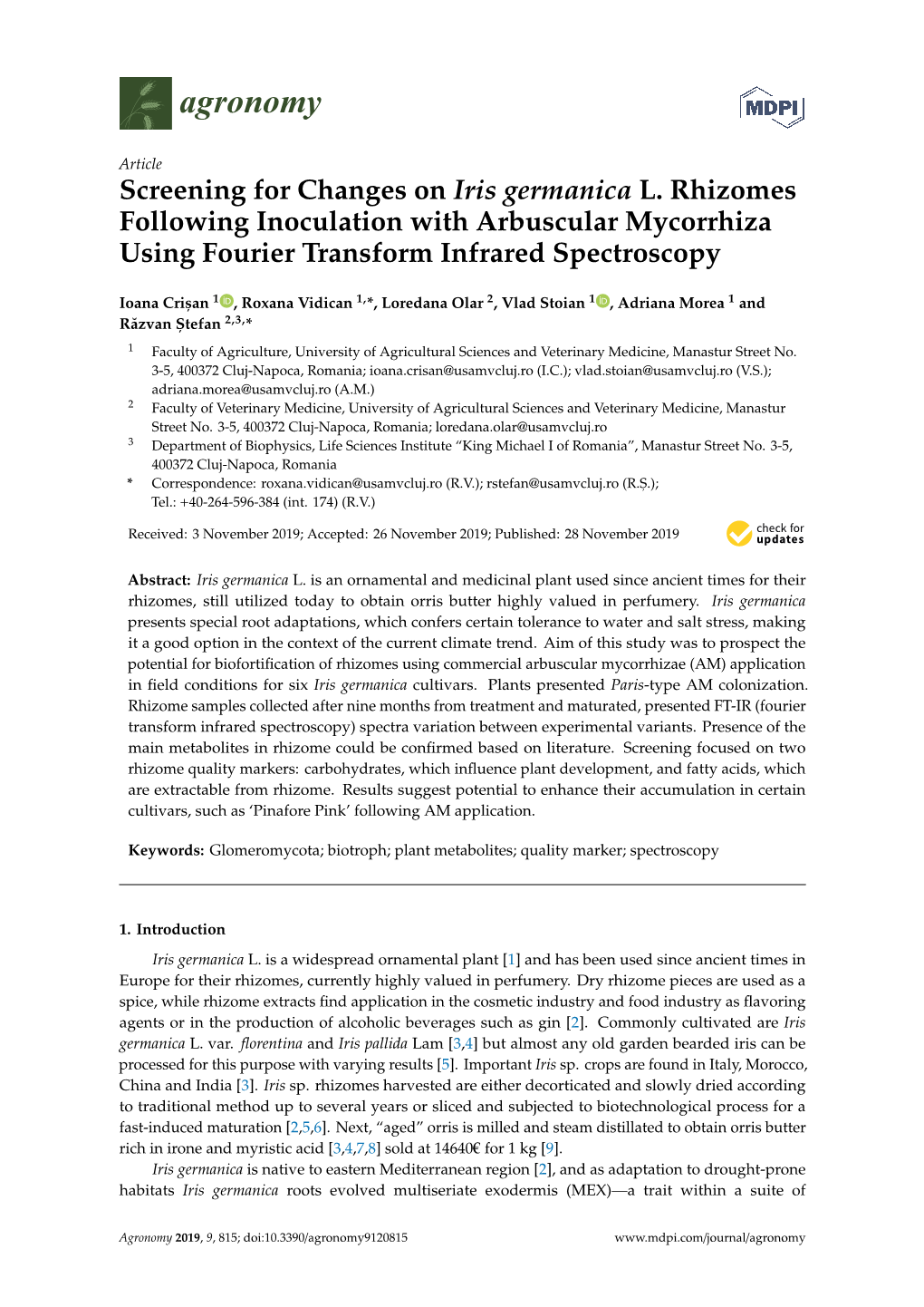 Screening for Changes on Iris Germanica L. Rhizomes Following Inoculation with Arbuscular Mycorrhiza Using Fourier Transform Infrared Spectroscopy