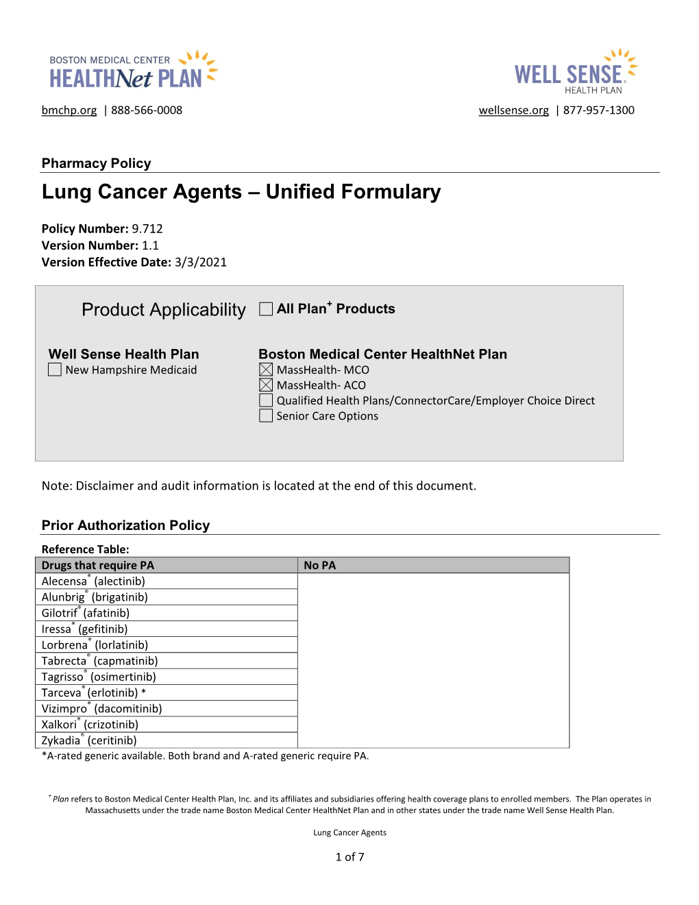 Lung Cancer Agents – Unified Formulary