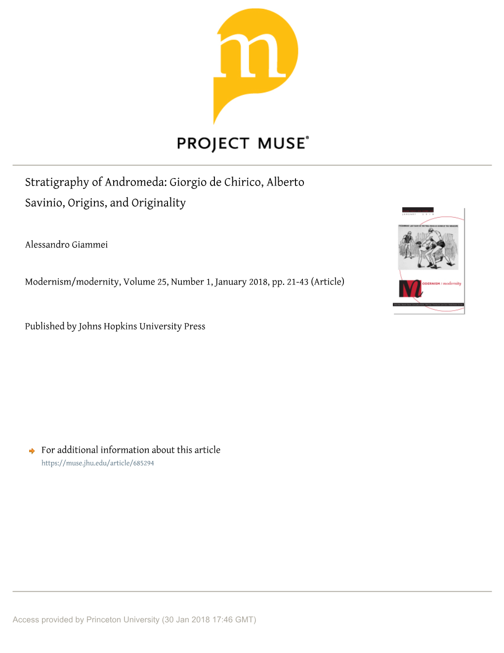 Stratigraphy of Andromeda: Giorgio De Chirico, Alberto Savinio, Origins, and Originality