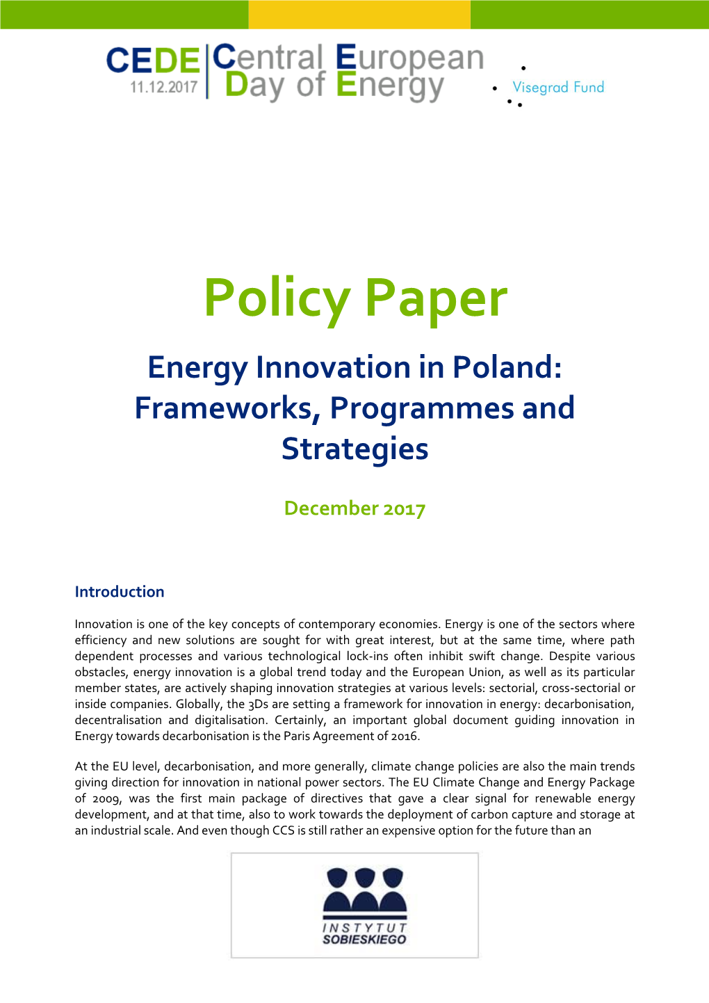 Energy Innovation in Poland: Frameworks, Programmes and Strategies