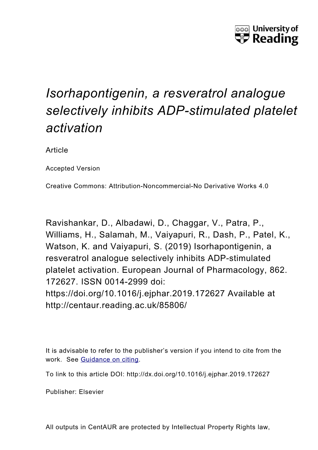 Isorhapontigenin, a Resveratrol Analogue Selectively Inhibits ADP-Stimulated Platelet Activation