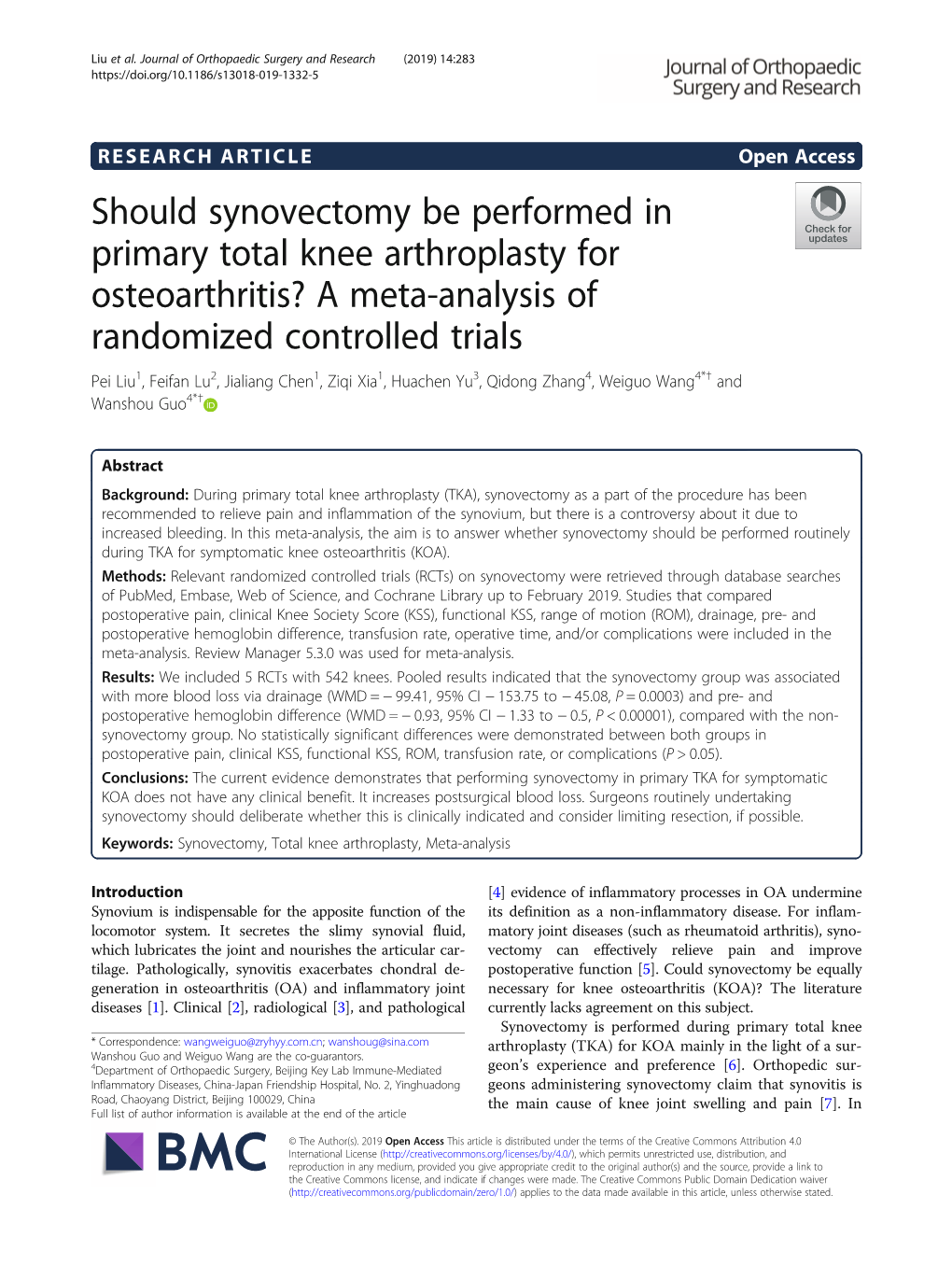 Should Synovectomy Be Performed in Primary Total Knee Arthroplasty For