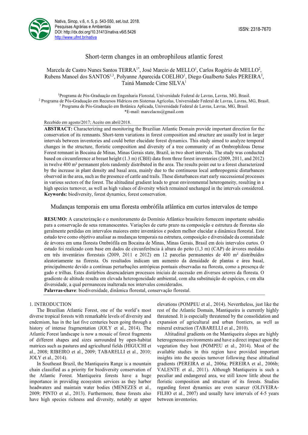 Short-Term Changes in an Ombrophilous Atlantic Forest