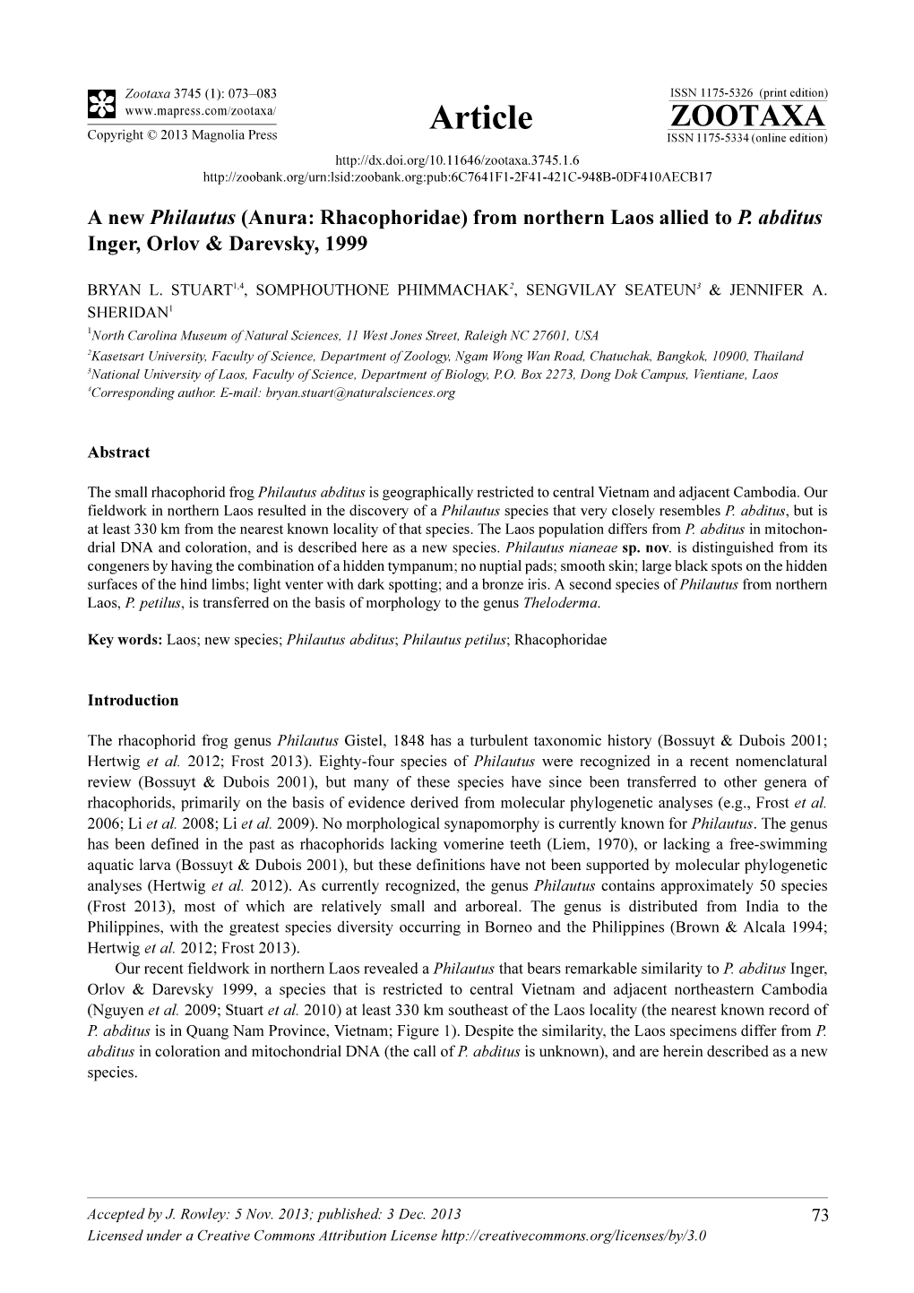 A New Philautus (Anura: Rhacophoridae) from Northern Laos Allied to P