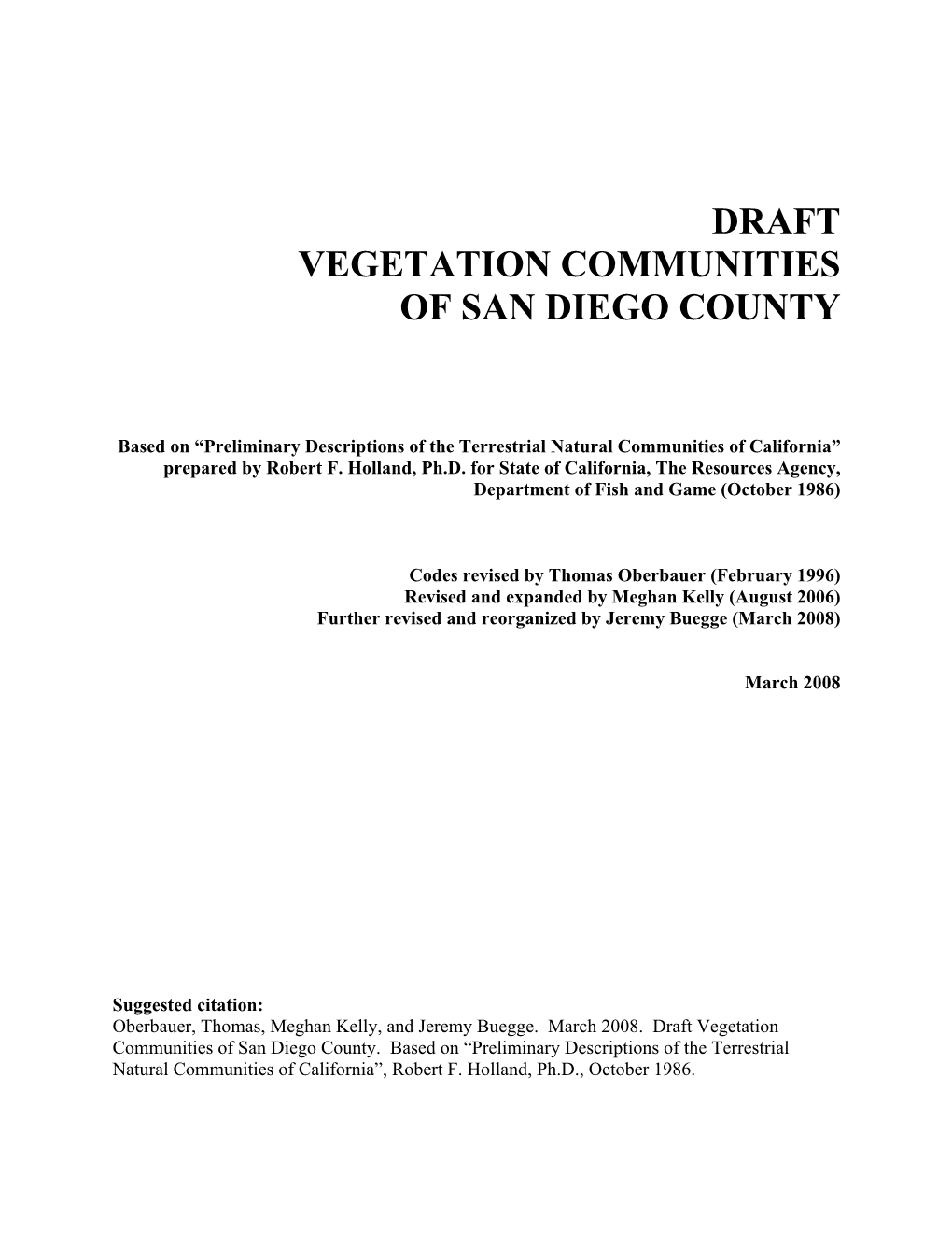 Draft Vegetation Communities of San Diego County