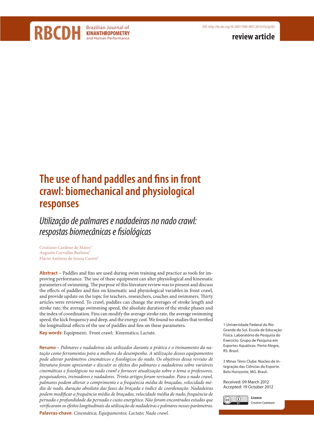 The Use of Hand Paddles and Fins in Front Crawl